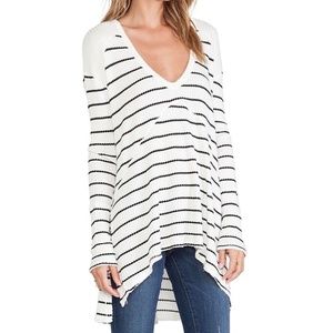 Free People Sunset Park Waffle Knit Thermal Top, Size XS, Ivory Striped